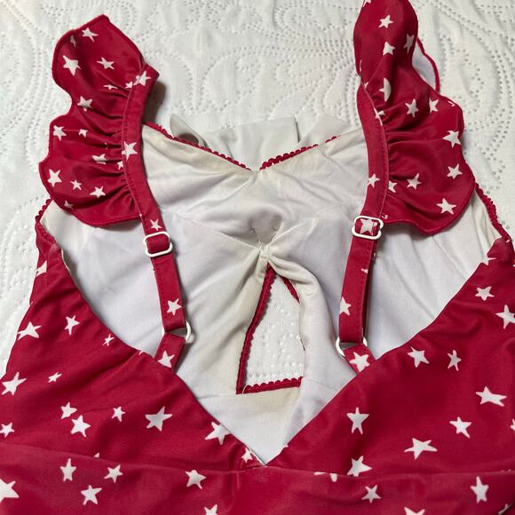 SweetHoney One Piece Red Stars Swim Suit Size 4T - Picture 4 of 6